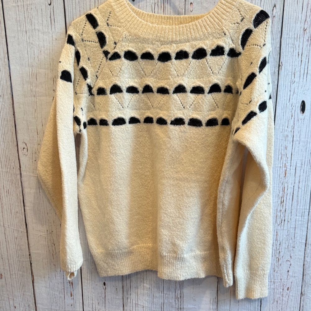 Chic Cream and Black Patterned Sweater